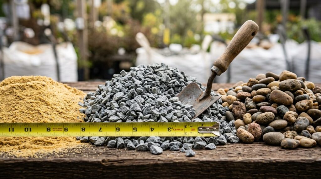 Close-up detail shot of various raw materials for landscapin