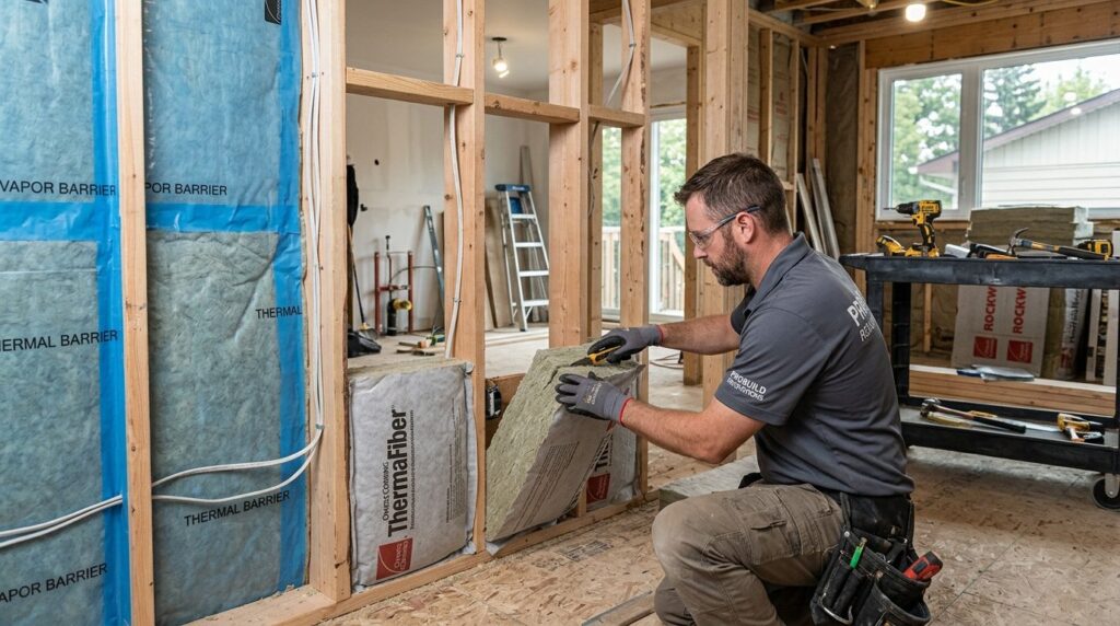 Photorealistic image of a contractor or builder installing i